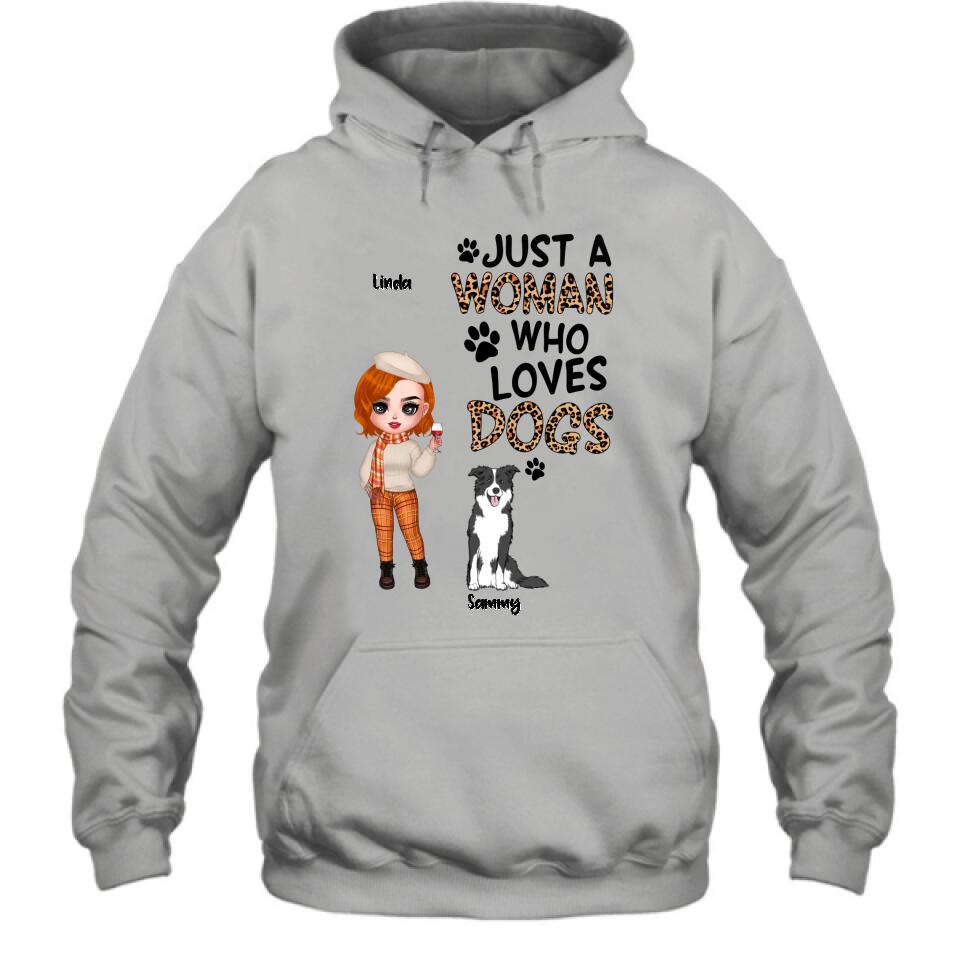 Personalized Crazy Dog Lady Shirt/Hoodie - Gift Idea For Girl/Dog Lovers With Up To 6 Dogs - Just A Woman Who Loves Dogs