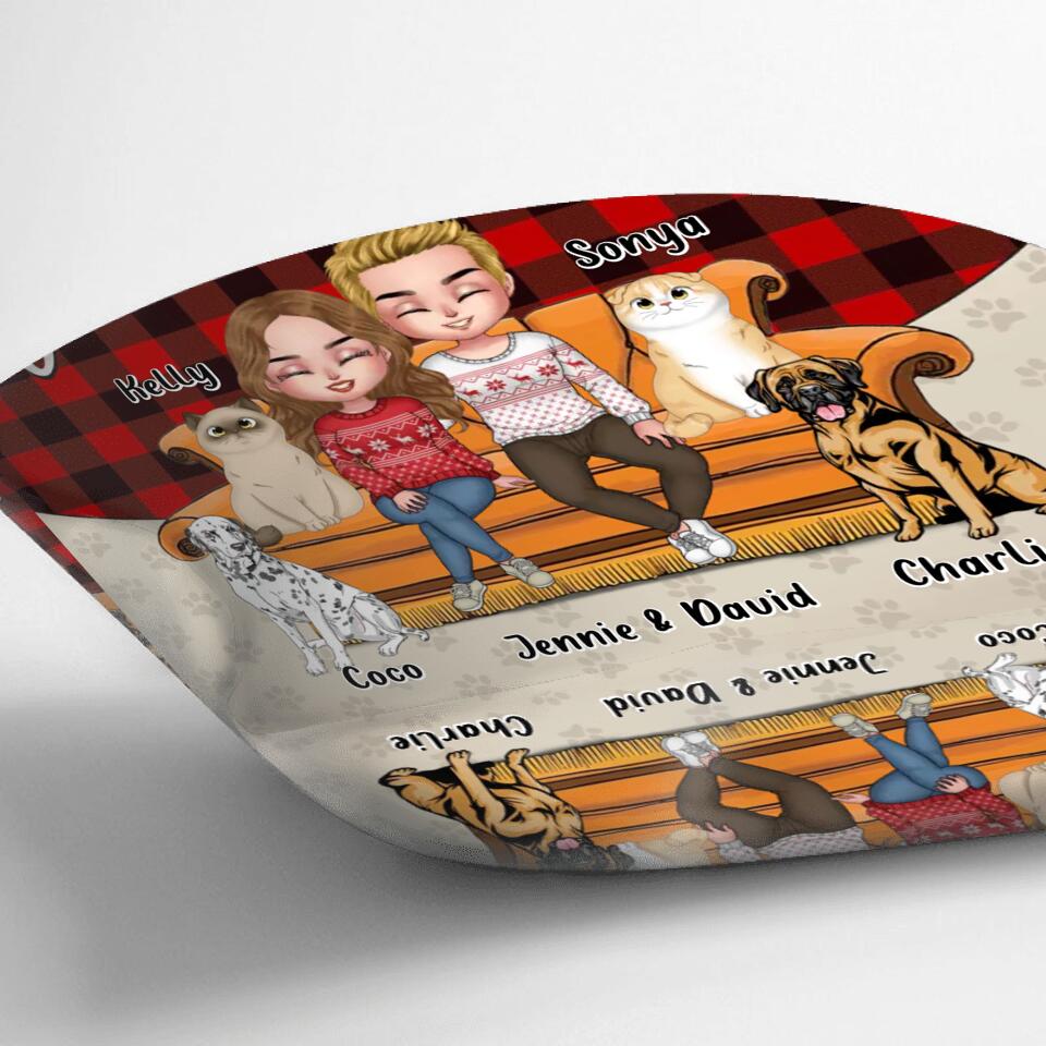 Personalized Couple With Pet Pillow Cover - Christmas, Anniversary, Birthday, Funny Gift For Couple, Dog & Cat Lovers - You & Me And The Fur Babies