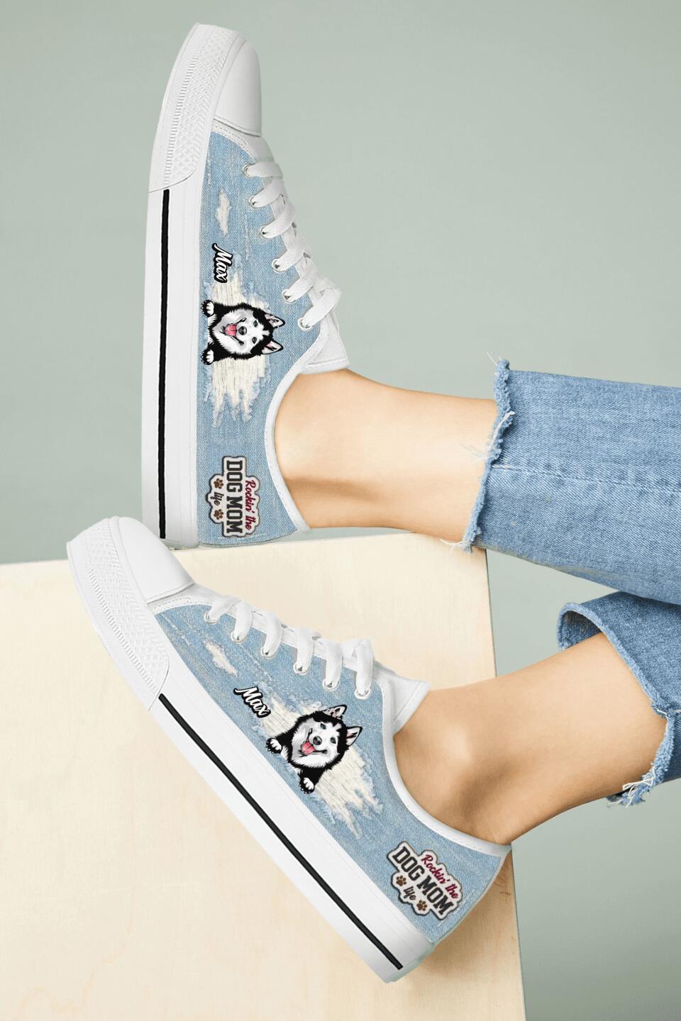 Personalized Dog Mom Sneakers - Up to 3 Dogs - Gift Idea For Dog Lovers  - Rockin' The Dog Mom Life