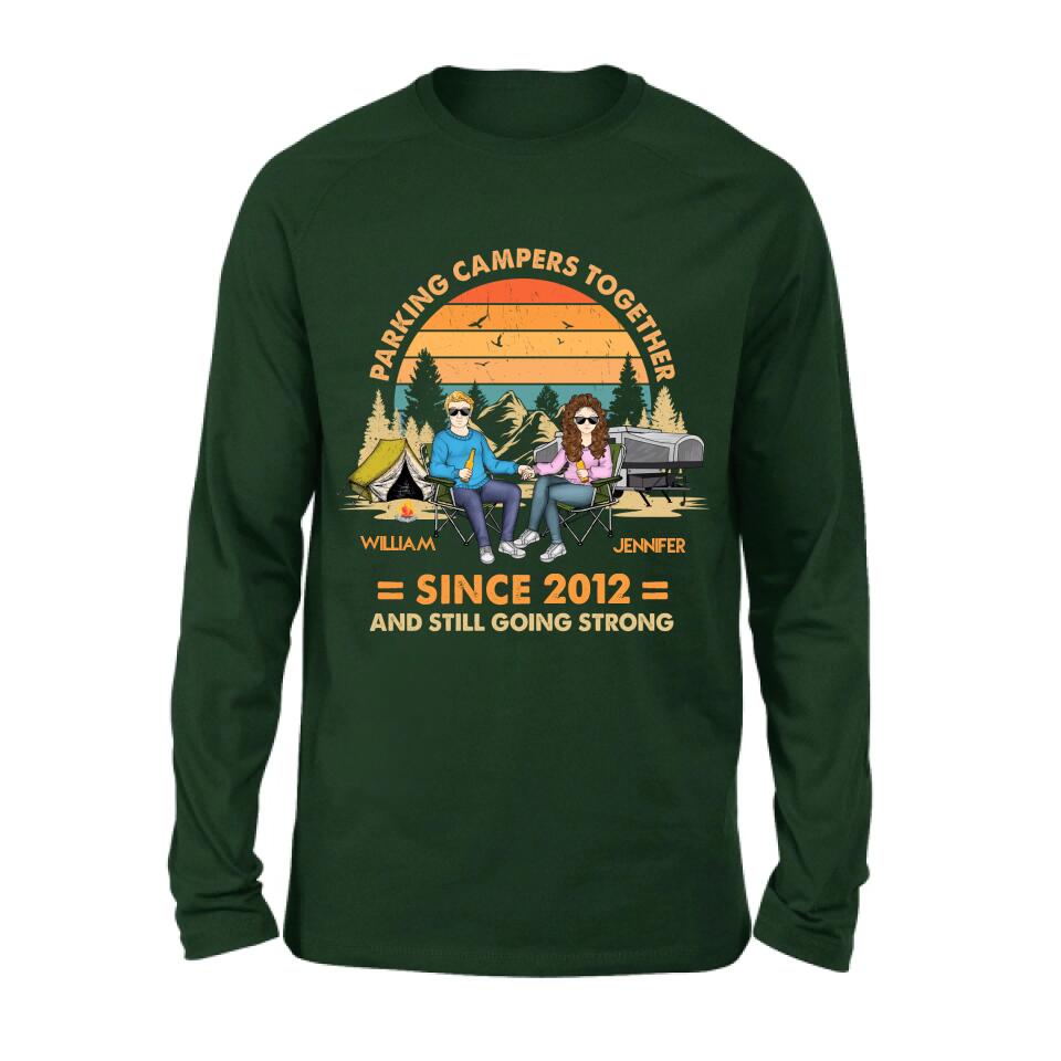 Personalized Camping Couple Holding Hands Shirt/Hoodie - Gift Idea For Couple/Camping Lover - Parking Campers Together Since 2012 And Still Going Strong
