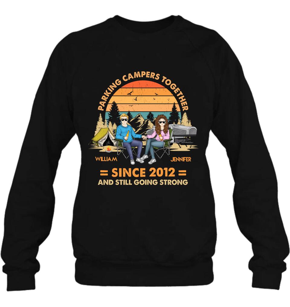 Personalized Camping Couple Holding Hands Shirt/Hoodie - Gift Idea For Couple/Camping Lover - Parking Campers Together Since 2012 And Still Going Strong