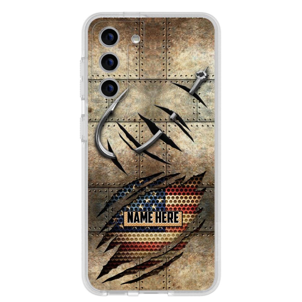 Custom Personalized Fishing America Flag Phone Case - Gift Idea For Fishing Lover - Case For iPhone And Samsung