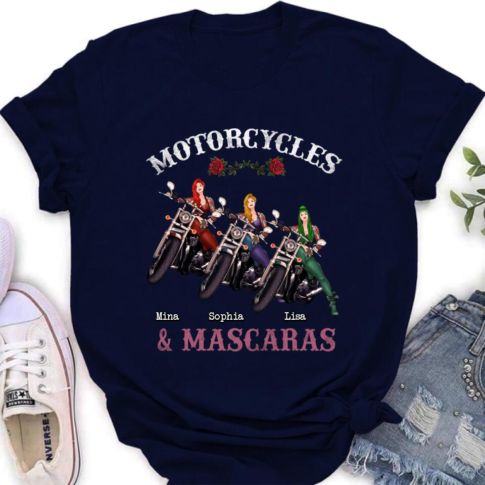 Personalized Biker Shirt/Hoodie - Gift Idea For Friends/Besties with up to 3 Girls - Motorcycles and Mascaras