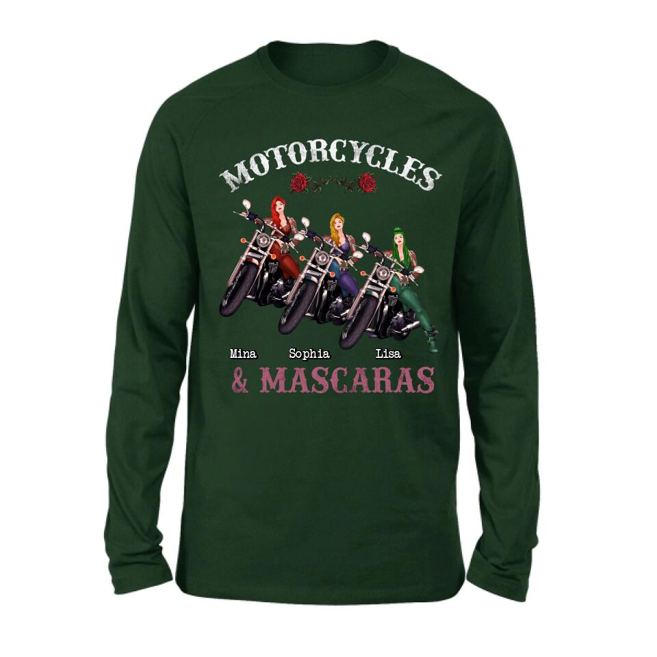 Personalized Biker Shirt/Hoodie - Gift Idea For Friends/Besties with up to 3 Girls - Motorcycles and Mascaras