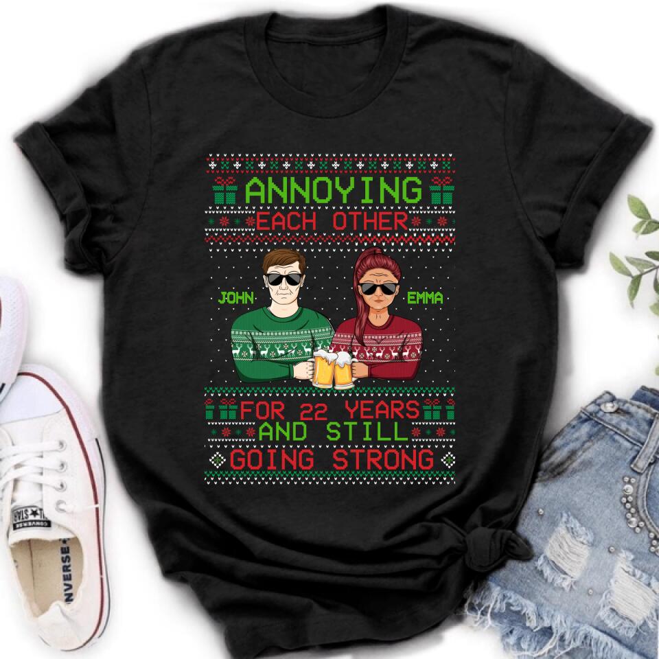 Personalized Christmas Couple Shirt/Hoodie - Anniversary Gift For Couple/Christmas - Annoying Each Other For 22 Years And Still Going Strong