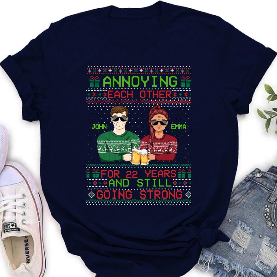 Personalized Christmas Couple Shirt/Hoodie - Anniversary Gift For Couple/Christmas - Annoying Each Other For 22 Years And Still Going Strong