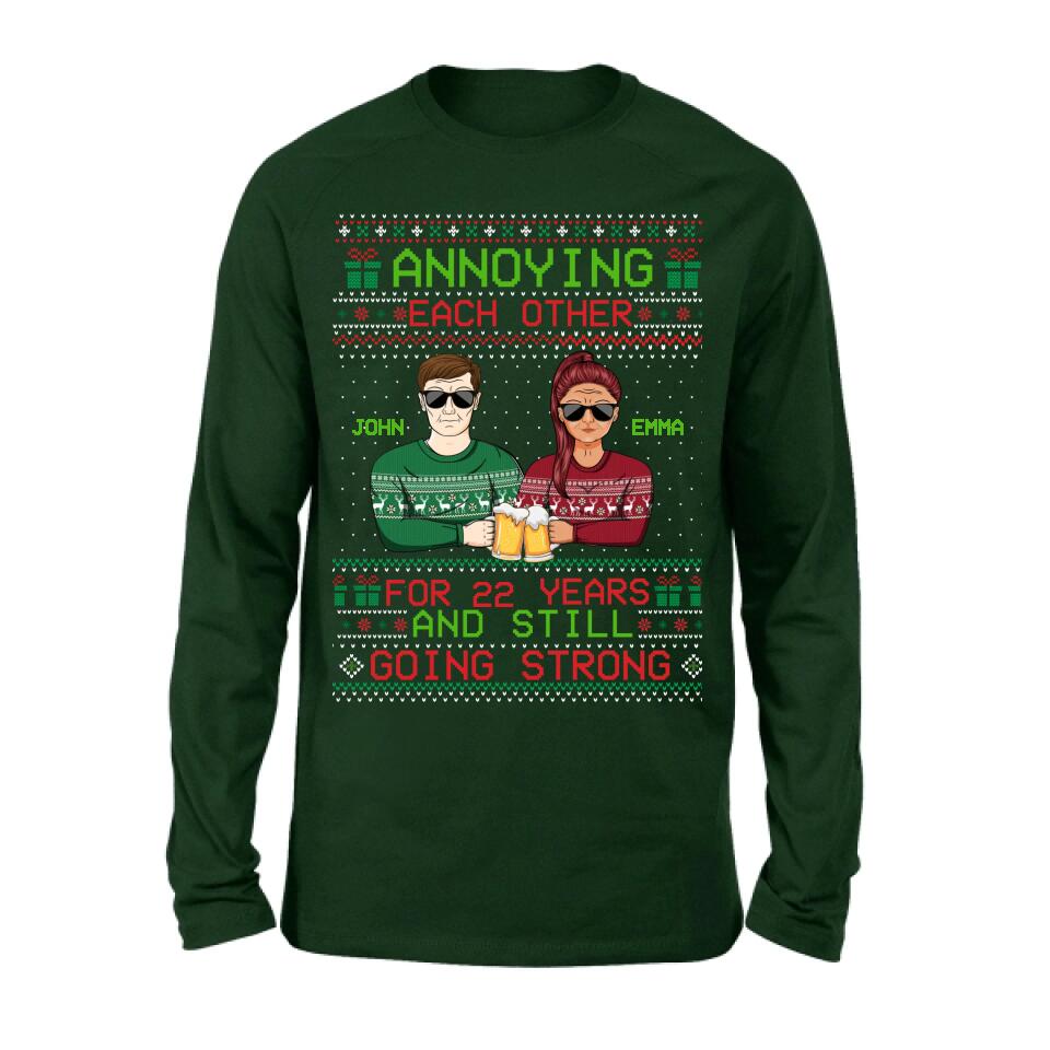 Personalized Christmas Couple Shirt/Hoodie - Anniversary Gift For Couple/Christmas - Annoying Each Other For 22 Years And Still Going Strong