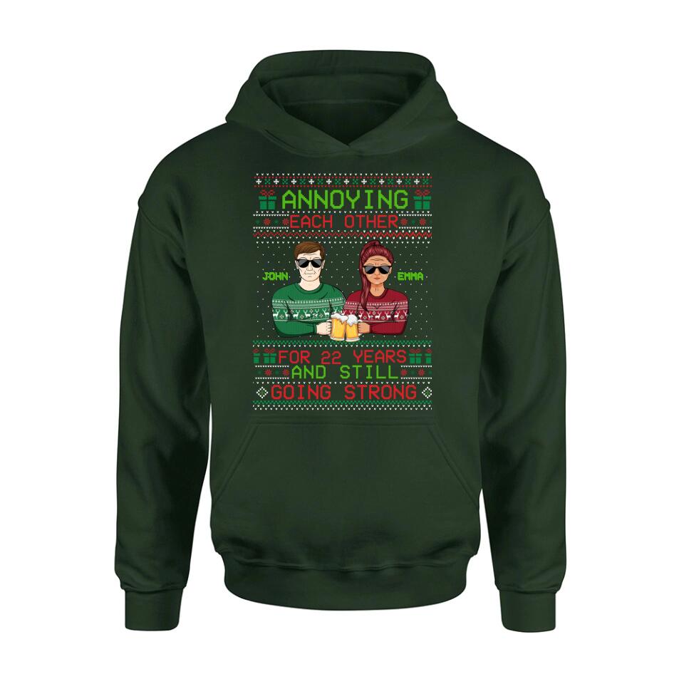 Personalized Christmas Couple Shirt/Hoodie - Anniversary Gift For Couple/Christmas - Annoying Each Other For 22 Years And Still Going Strong