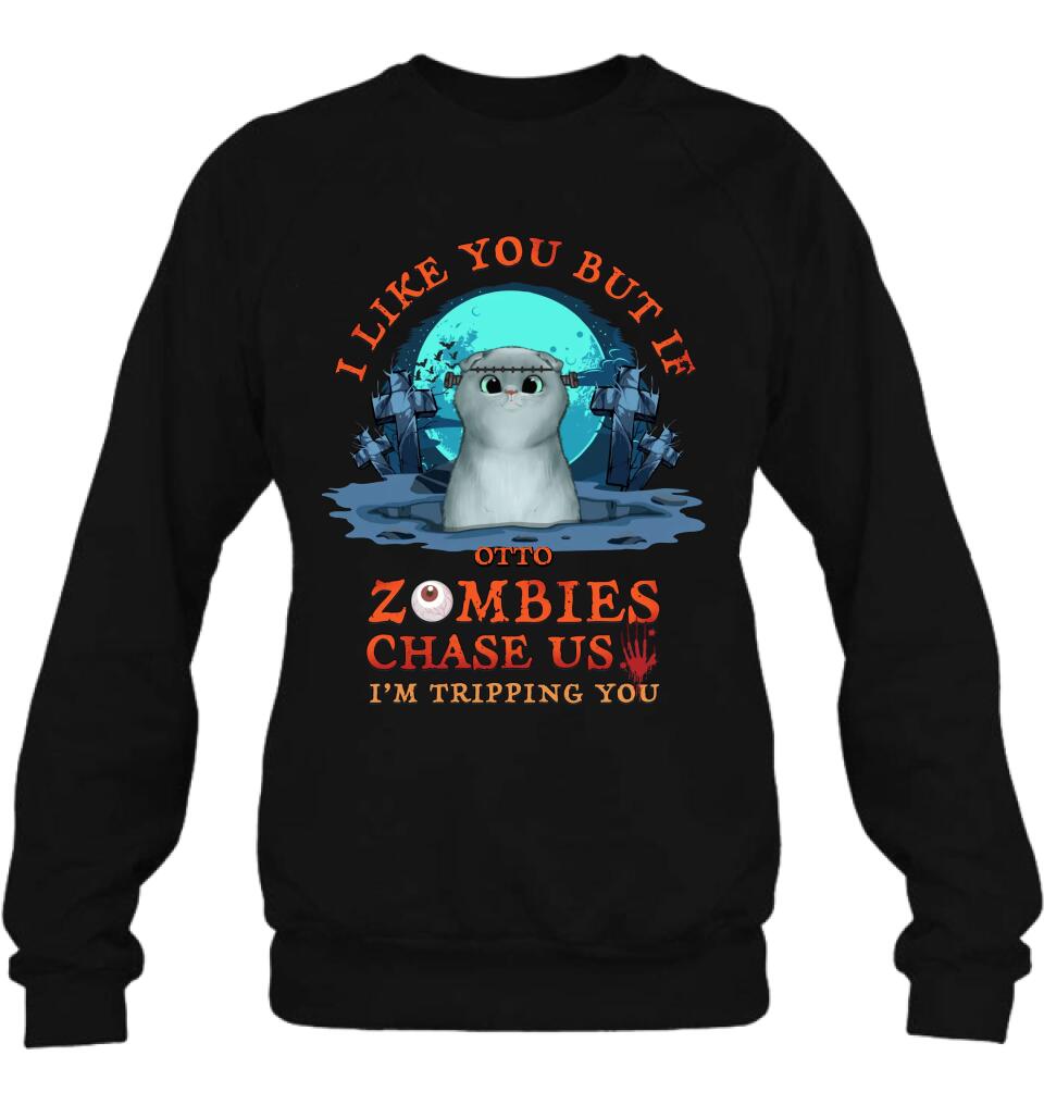 Personalized Pet Shirt/Hoodie - Up to 5 Dogs/Cats - Halloween Gift For Dog/Cat Lovers - I Like You But If Zombies Chase Us I'm Tripping You