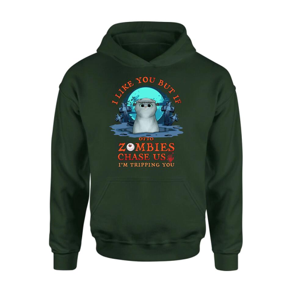Personalized Pet Shirt/Hoodie - Up to 5 Dogs/Cats - Halloween Gift For Dog/Cat Lovers - I Like You But If Zombies Chase Us I'm Tripping You