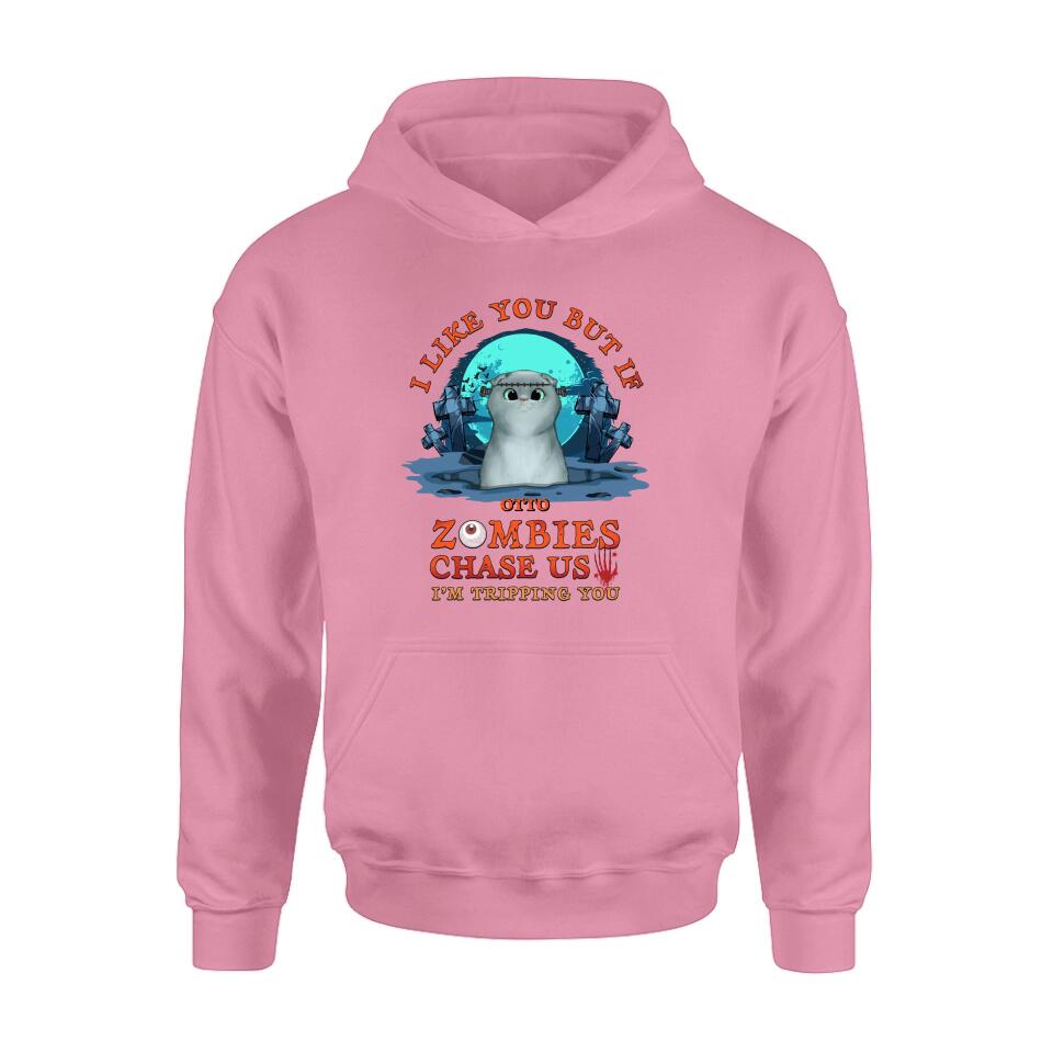 Personalized Pet Shirt/Hoodie - Up to 5 Dogs/Cats - Halloween Gift For Dog/Cat Lovers - I Like You But If Zombies Chase Us I'm Tripping You
