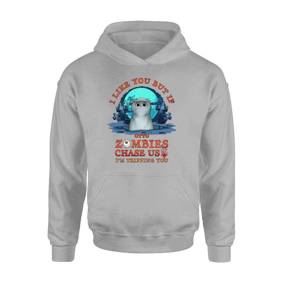 Personalized Pet Shirt/Hoodie - Up to 5 Dogs/Cats - Halloween Gift For Dog/Cat Lovers - I Like You But If Zombies Chase Us I'm Tripping You
