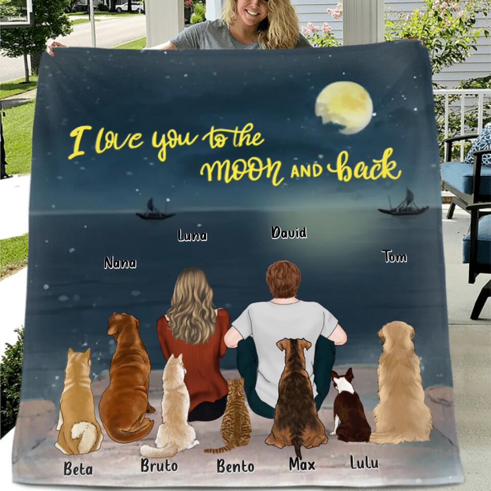 Personalized Dog Cat Fleece/Quilt Blanket - Gift for Dog Lovers/Cat Lovers - Couple and Pets - Man/Woman and Pets - Up to 7 Pets
