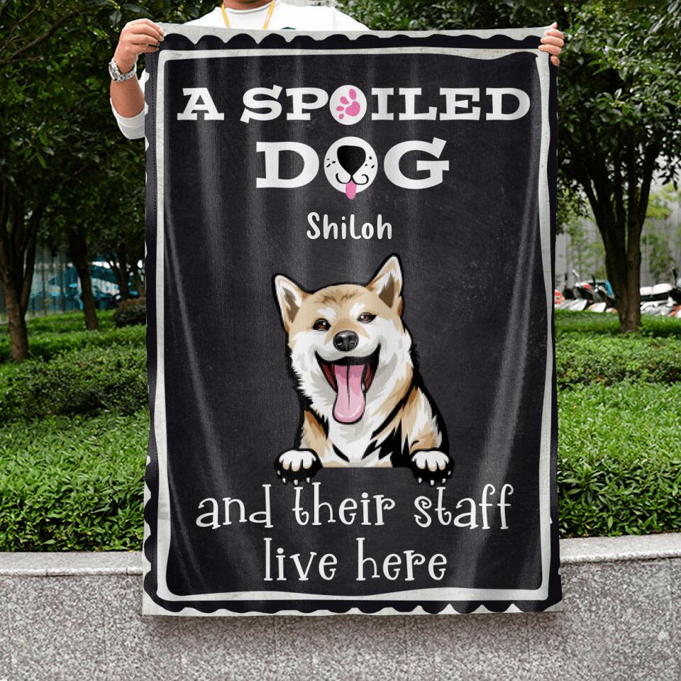 Personalized Spoiled Dog Flag Sign - Gift Idea For Dog Lovers - Up To 5 Dogs - A Spoiled Dog And Their Staff Live Here