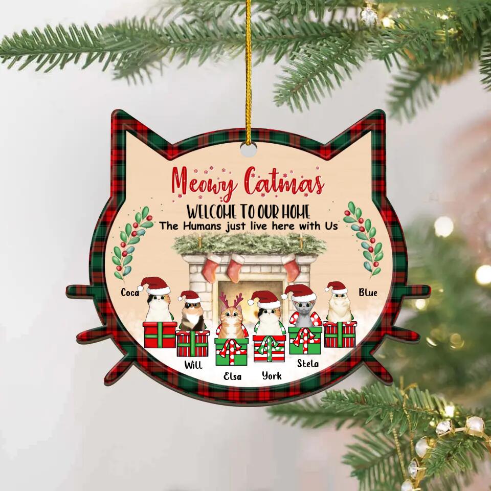 Personalized Christmas Cats Wooden Ornament - Up to 6 Cats - Christmas Gift Idea For Cat Lovers - Meowy Catmas Welcome To Our Home