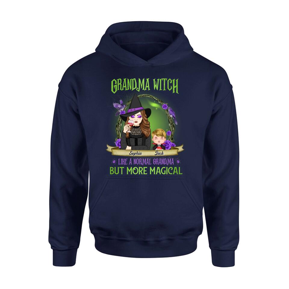 Personalized Grandma Witch Shirt/Hoodie - Grandma With Up to 4 Kids - Halloween Gift Idea For Grandma - Grandma Witch Like A Normal Grandma
But More Magical