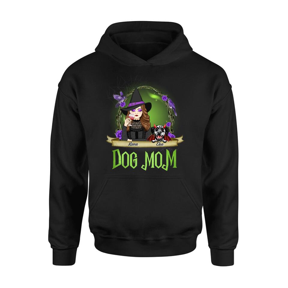 Personalized Dog Mom Witch Shirt/Hoodie - Up to 4 Dogs - Halloween Gift Idea For Dog Lovers - Dog Mom