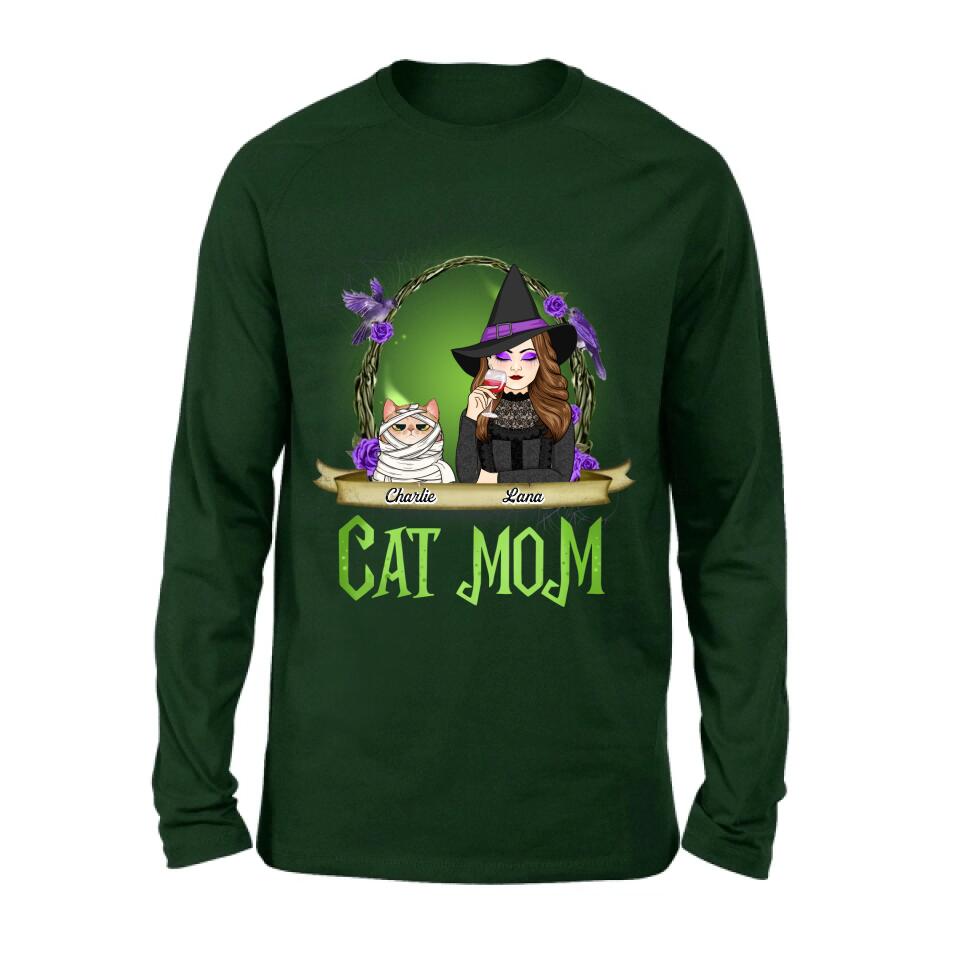 Personalized Cat Mom Witch Shirt/Hoodie - Up to 4 Cats - Halloween Gift Idea For Cat Lovers - Cat Mom