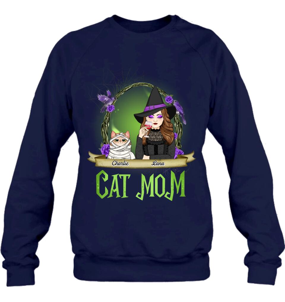 Personalized Cat Mom Witch Shirt/Hoodie - Up to 4 Cats - Halloween Gift Idea For Cat Lovers - Cat Mom