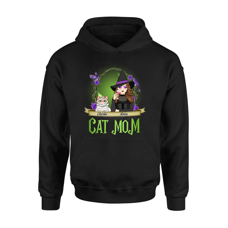 Personalized Cat Mom Witch Shirt/Hoodie - Up to 4 Cats - Halloween Gift Idea For Cat Lovers - Cat Mom