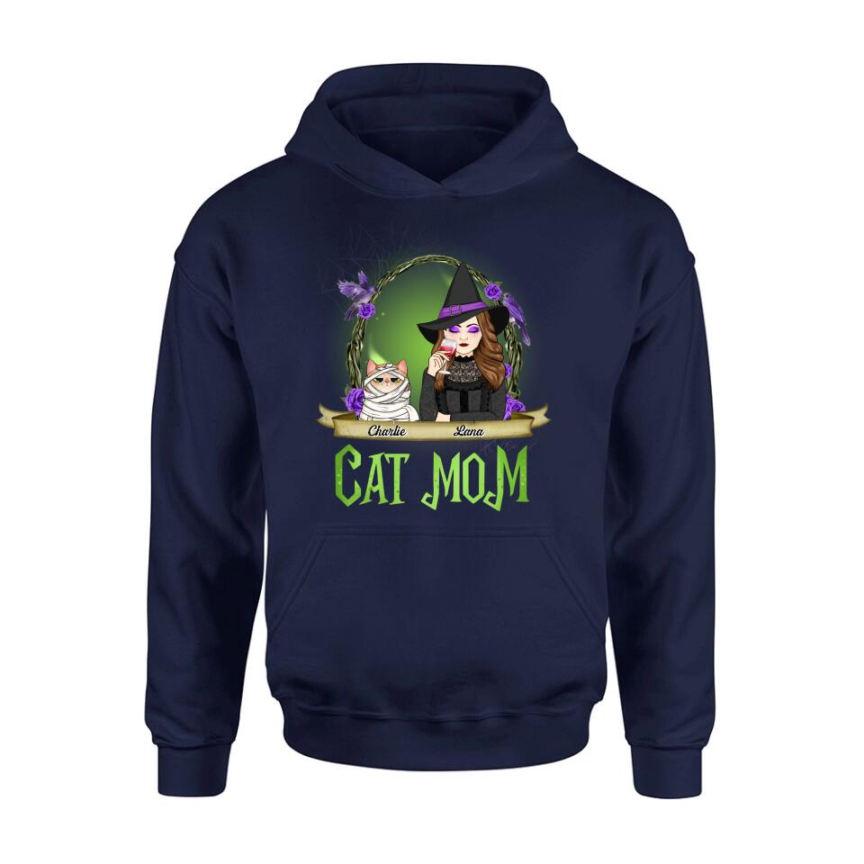 Personalized Cat Mom Witch Shirt/Hoodie - Up to 4 Cats - Halloween Gift Idea For Cat Lovers - Cat Mom