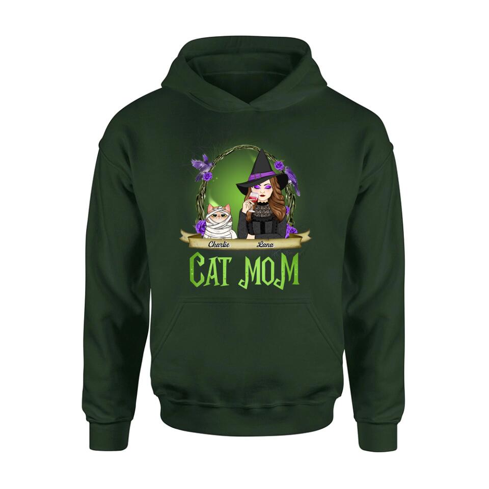 Personalized Cat Mom Witch Shirt/Hoodie - Up to 4 Cats - Halloween Gift Idea For Cat Lovers - Cat Mom