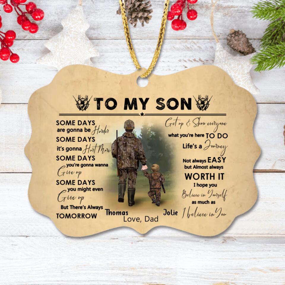 Personalized Hunting Dad And Son Rectangle Wooden Ornament - Gift Idea For Son From Father/Hunting Lovers - To My Son Some Days Are Gonna Be Harder