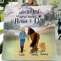Personalized Horse & Dog Fleece Throw Blanket/Quilt - Gift Idea For Horse/Dog Lovers With Up To 2 Horses And 4 Dogs - Just A Girl Who Loves Horses & Dogs