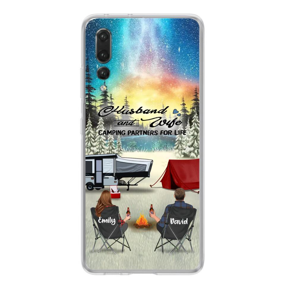 Personalized Camping Xmas Phone Case - Christmas Gift For Camping Family/Couple/Single Parent/Solo - Up to 3 Kids and 4 Pets - Husband And Wife Camping Partners For Life - Case For Xiaomi, Oppo And Huawei