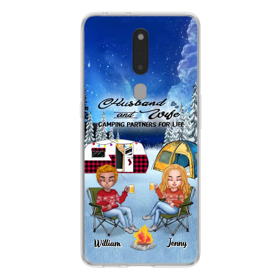 Personalized Camping Couple Xmas Phone Case - Christmas Gift For Couple/Camping Lover/Dog Lover - Up to 4 Dogs - Husband And Wife Camping Partners For Life - Case For Xiaomi, Oppo And Huawei
