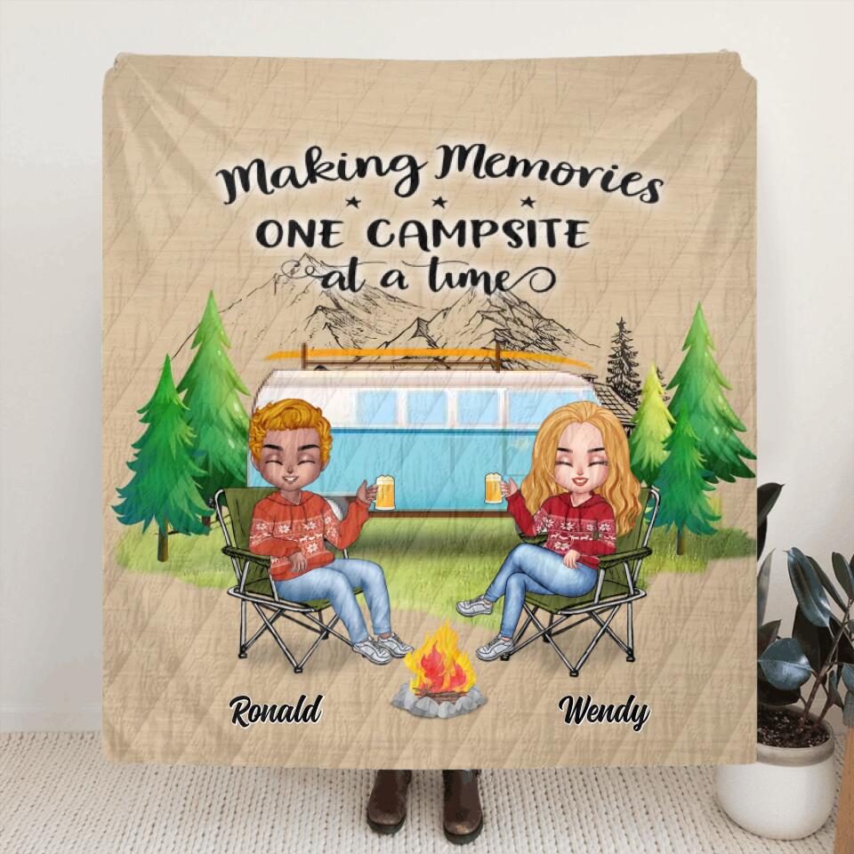 Personalized Christmas Camping Quilt/Fleece Blanket/Pillow Cover - Up to 7 People - Christmas Gift For Family/Couple/Camping Lovers - Making Memories One Campsite At A Time