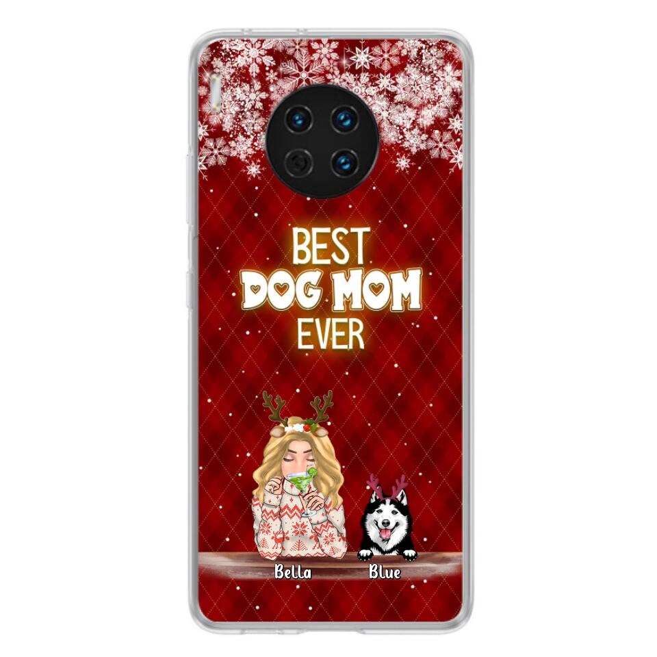 Personalized Christmas Dog Mom Phone Case - Up to 5 Dogs - Christmas Gift Idea For Dog Mom/ Dog Lover - Best Dog Mom Ever - Case For Xiaomi, Oppo And Huawei
