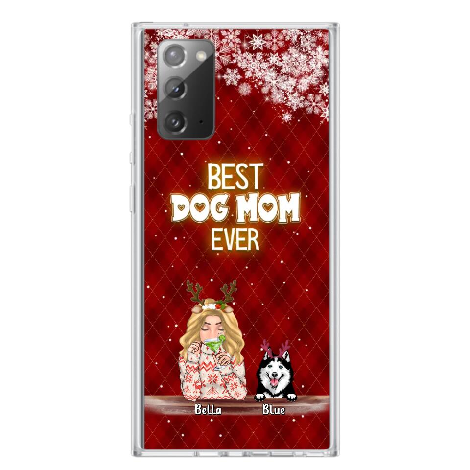 Personalized Christmas Dog Mom Phone Case - Up to 5 Dogs - Christmas Gift Idea For Dog Mom/Dog Lover - Best Dog Mom Ever - Case For iPhone And Samsung