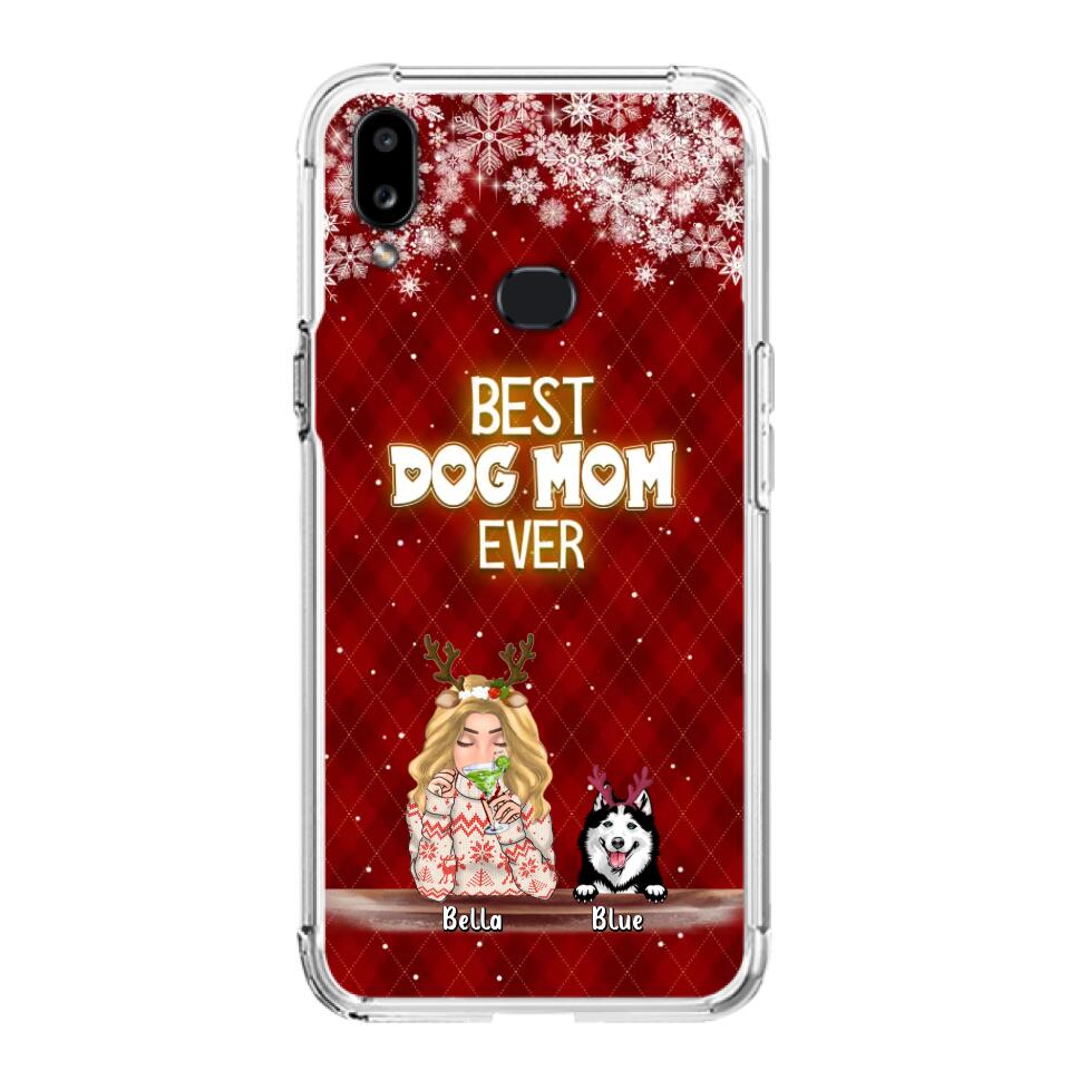 Personalized Christmas Dog Mom Phone Case - Up to 5 Dogs - Christmas Gift Idea For Dog Mom/Dog Lover - Best Dog Mom Ever - Case For iPhone And Samsung