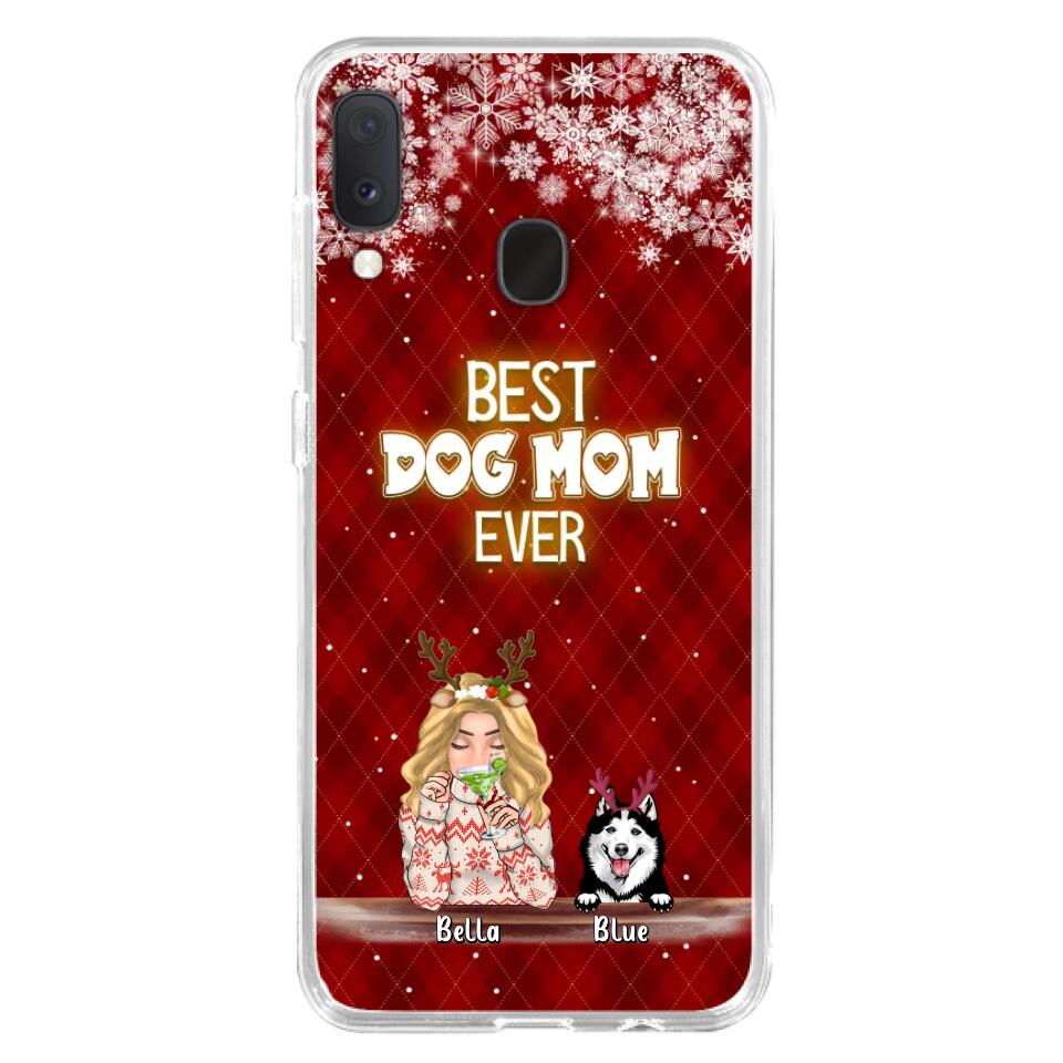 Personalized Christmas Dog Mom Phone Case - Up to 5 Dogs - Christmas Gift Idea For Dog Mom/Dog Lover - Best Dog Mom Ever - Case For iPhone And Samsung
