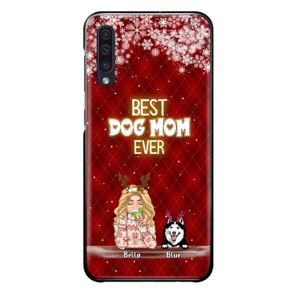 Personalized Christmas Dog Mom Phone Case - Up to 5 Dogs - Christmas Gift Idea For Dog Mom/Dog Lover - Best Dog Mom Ever - Case For iPhone And Samsung