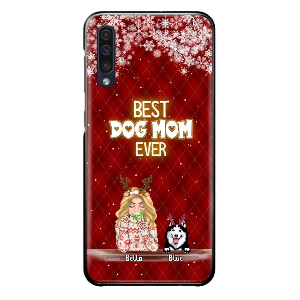Personalized Christmas Dog Mom Phone Case - Up to 5 Dogs - Christmas Gift Idea For Dog Mom/Dog Lover - Best Dog Mom Ever - Case For iPhone And Samsung