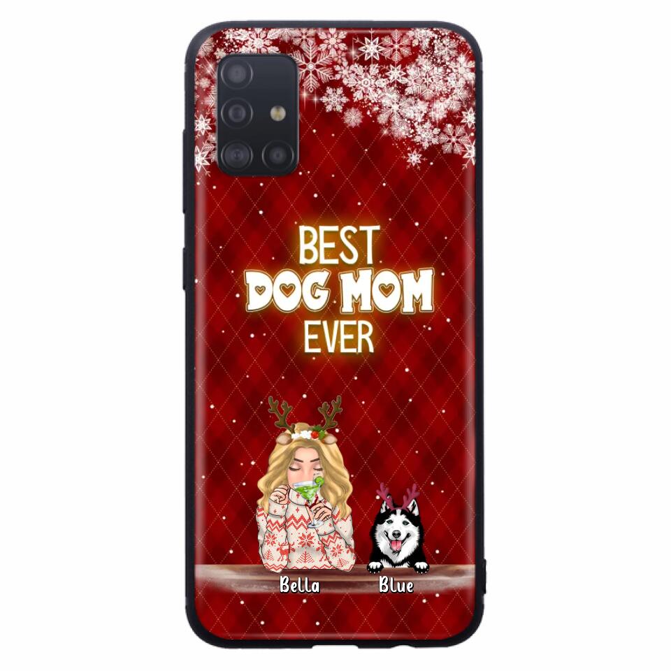Personalized Christmas Dog Mom Phone Case - Up to 5 Dogs - Christmas Gift Idea For Dog Mom/Dog Lover - Best Dog Mom Ever - Case For iPhone And Samsung