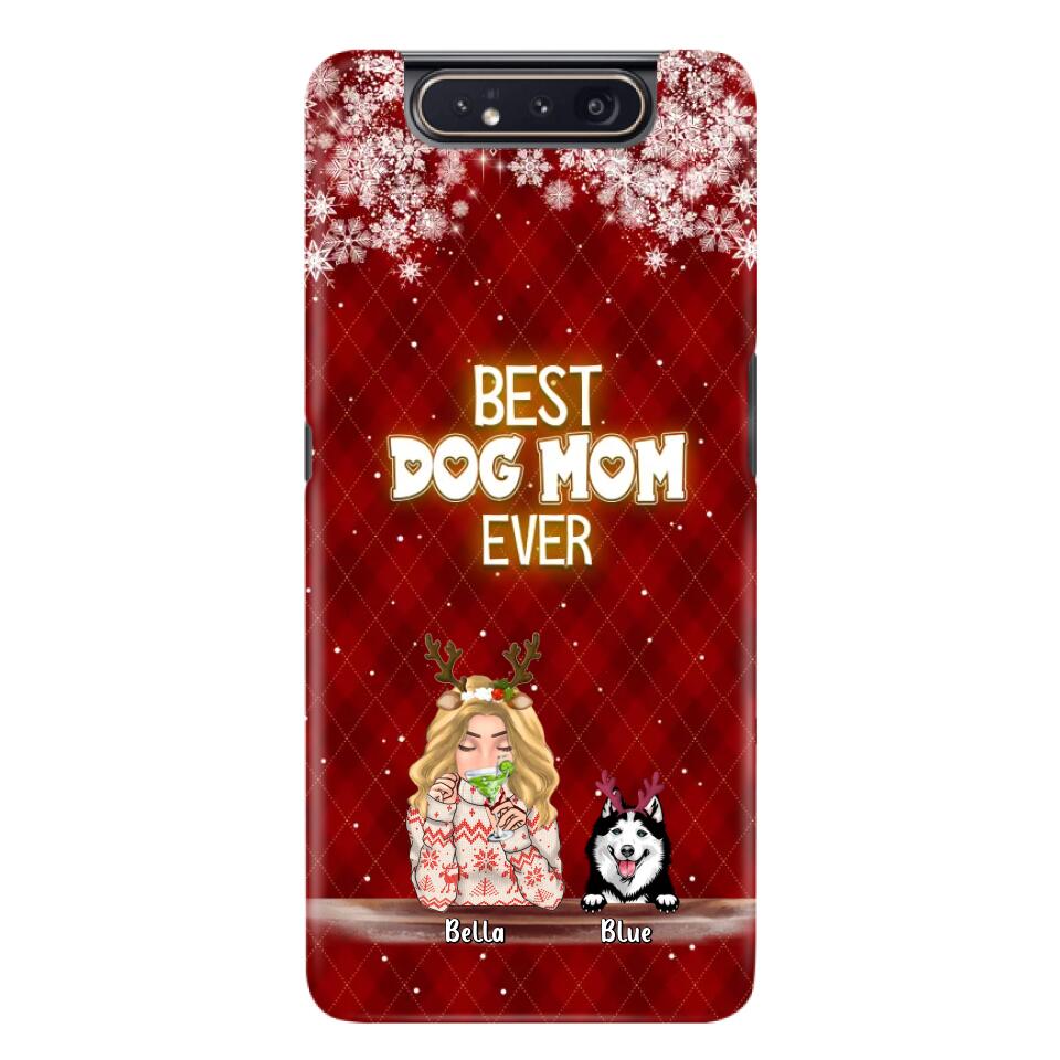 Personalized Christmas Dog Mom Phone Case - Up to 5 Dogs - Christmas Gift Idea For Dog Mom/Dog Lover - Best Dog Mom Ever - Case For iPhone And Samsung