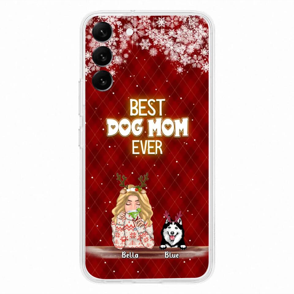 Personalized Christmas Dog Mom Phone Case - Up to 5 Dogs - Christmas Gift Idea For Dog Mom/Dog Lover - Best Dog Mom Ever - Case For iPhone And Samsung