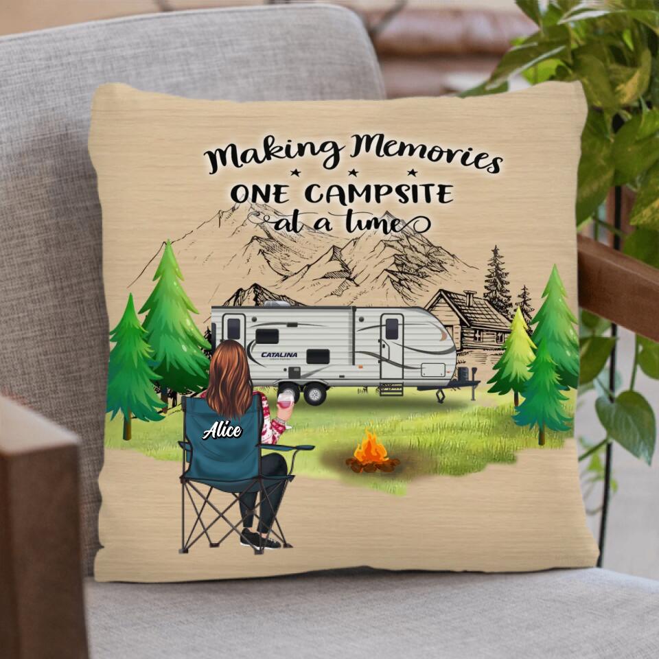 Personalized Camping Quilt/Fleece Blanket/Pillow Cover - Parents with Up to 2 Kids, 3 Pets - Gift Idea For Family/Couple/Camping Lovers - Making Memories One Campsite At A Time