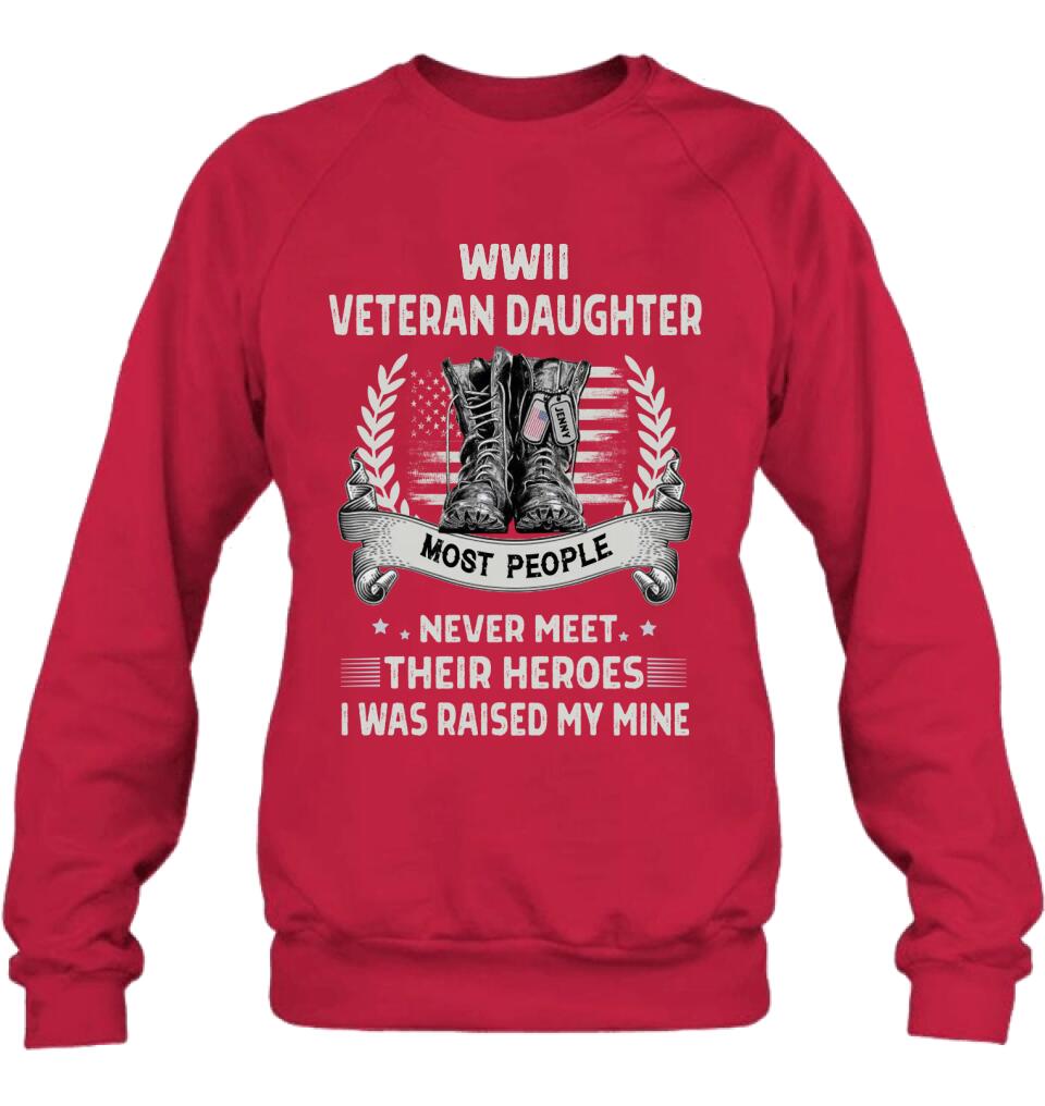 Personalized Veteran T-shirt/Long Sleeve/Sweatshirt - Best Gift Idea For Veteran Daughter - WWII Veteran Daughter Most People Never Meet Their Heroes I Was Raised By Mine