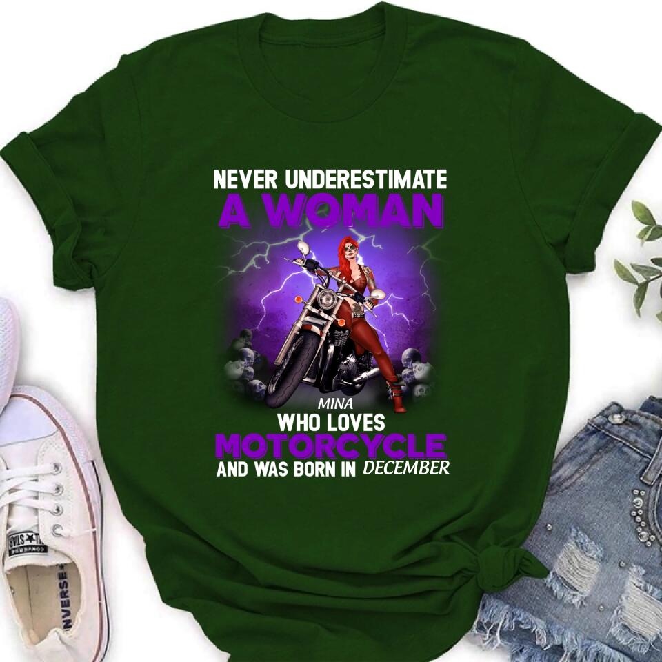 Personalized Biker Girl T-shirt - Gift Idea For Motorcycle Lovers - Never Underestimate A Woman Who Loves Motorcycle And Was Born In December
