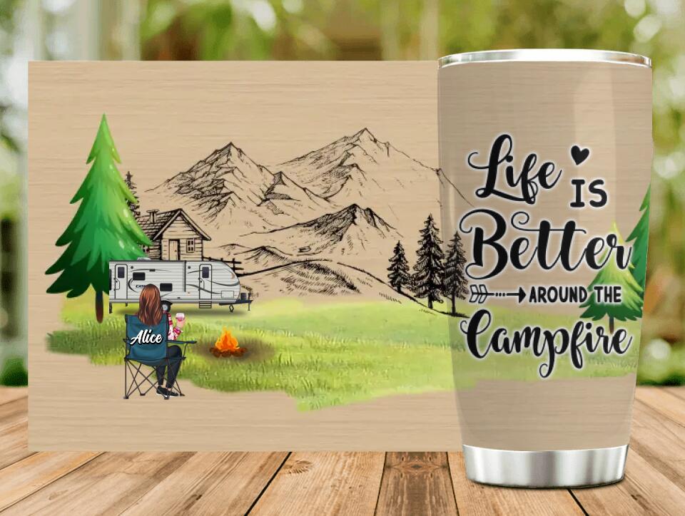 Personalized Camping Tumbler - Parents with Up to 2 Kids, 3 Pets - Gift Idea For Family Couple/Camping Lovers - Life Is Better Around The Campfire