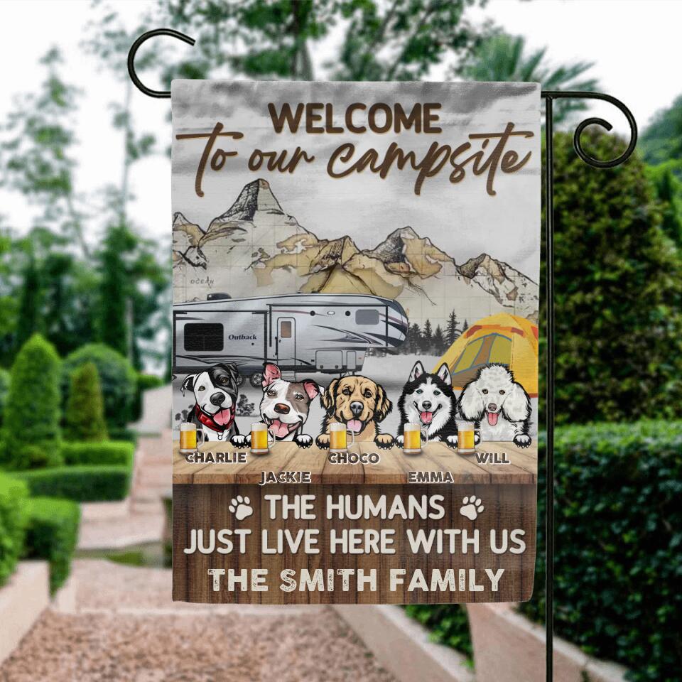 Personalized Dog & Camping Flag Sign - Up to 5 Dogs - Gift Idea For Dog Lover/Camping Lover - Welcome To Our Campsite
