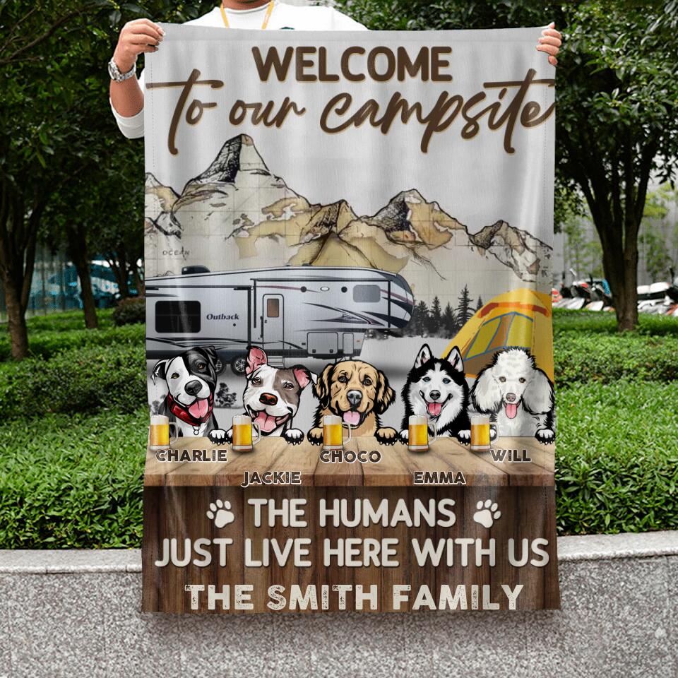 Personalized Dog & Camping Flag Sign - Up to 5 Dogs - Gift Idea For Dog Lover/Camping Lover - Welcome To Our Campsite