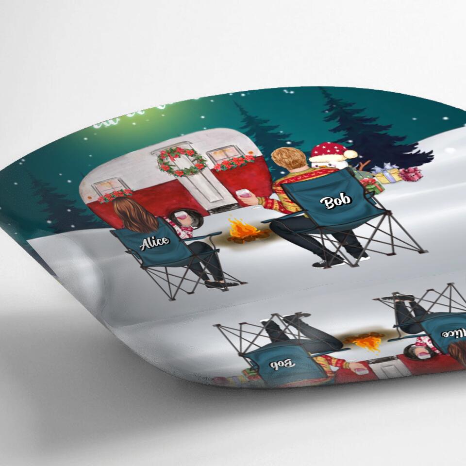 Personalized Xmas Camping Quilt/Fleece Blanket/Pillow Cover - Adult/Couple/Parents with Up to 3 Pets - Christmas Gift Idea For Couple/Camping Lovers - Making Memories One Campsite At A Time