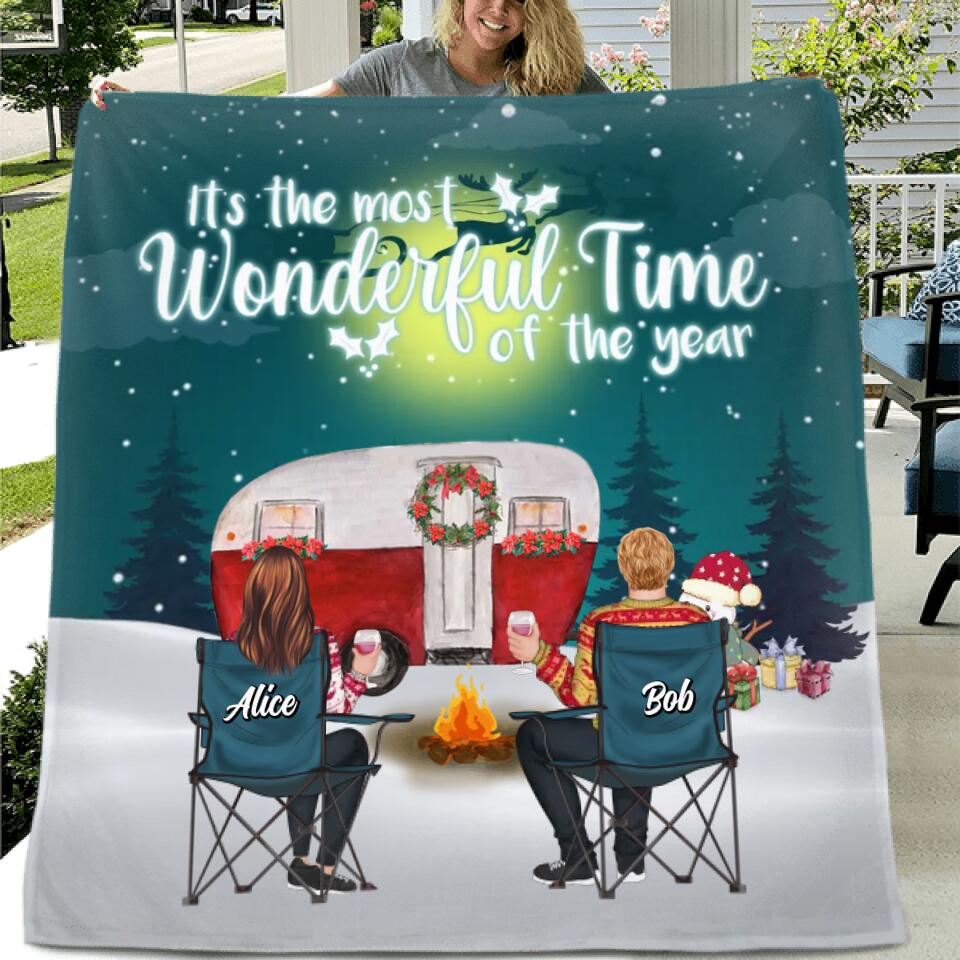 Personalized Xmas Camping Quilt/Fleece Blanket/Pillow Cover - Adult/Couple/Parents with Up to 3 Pets - Christmas Gift Idea For Couple/Camping Lovers - Making Memories One Campsite At A Time