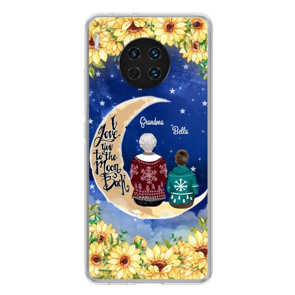 Personalized Grandma & Grandchilds Sitting On Moon Phone Case - Up to 3 Kids - Gift Idea For Grandma - I Love You To The Moon And Back - Cases For Oppo, Xiaomi & Huawei