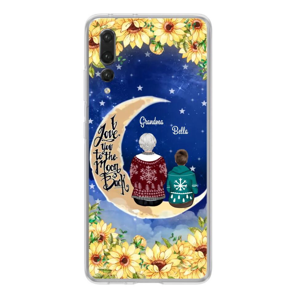 Personalized Grandma & Grandchilds Sitting On Moon Phone Case - Up to 3 Kids - Gift Idea For Grandma - I Love You To The Moon And Back - Cases For Oppo, Xiaomi & Huawei